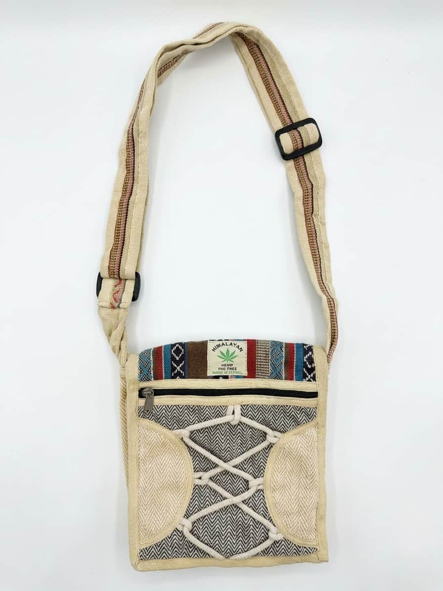 Handmade Hemp Side Bag - Corded Lattice