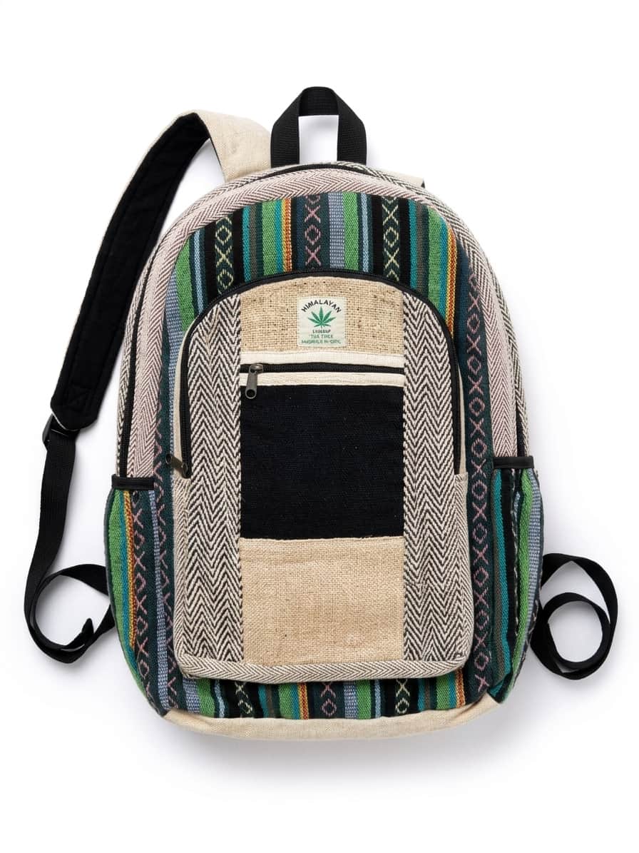 Handmade Hemp Backpack - Teal Stripe