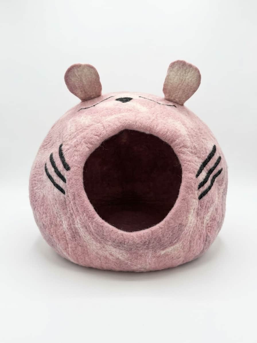 Handmade Woolen Felt Cat House - Pink Kitty