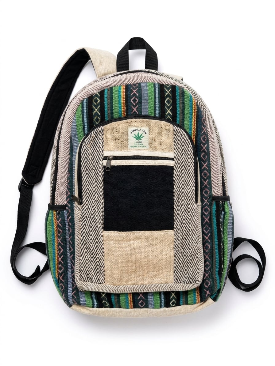 Handmade Hemp Backpack - Teal Stripe