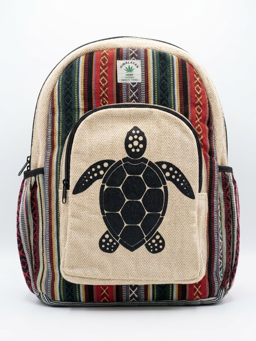 Handmade Hemp Backpack - Turtle