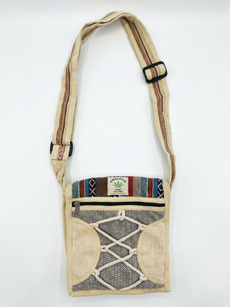 Handmade Hemp Side Bag - Corded Lattice