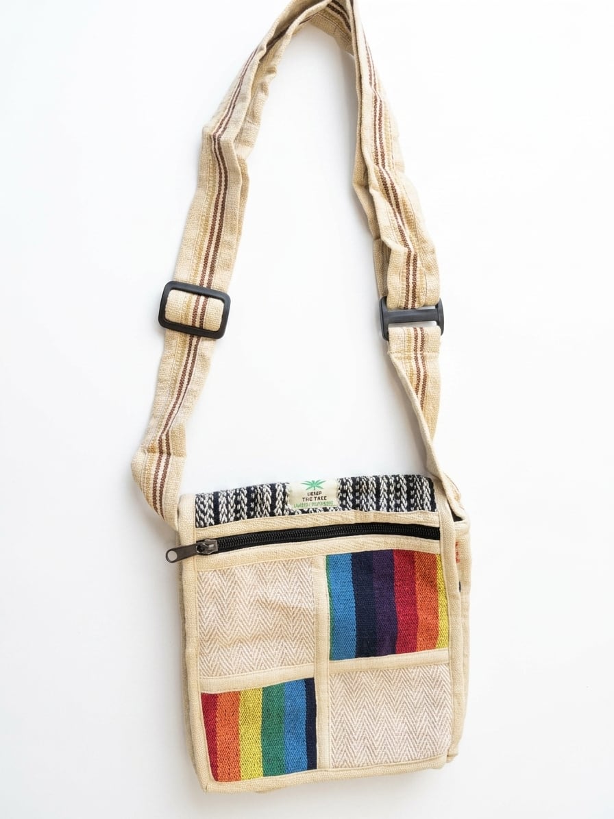 Handmade Hemp Side Bag - Rainbow
