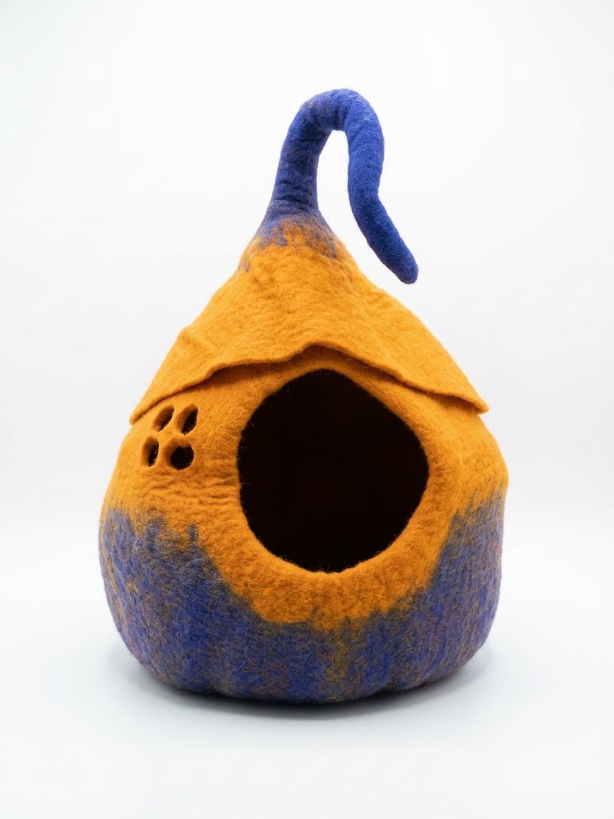 Handmade Woolen Felt Cat House - Fairytale Pumpkin