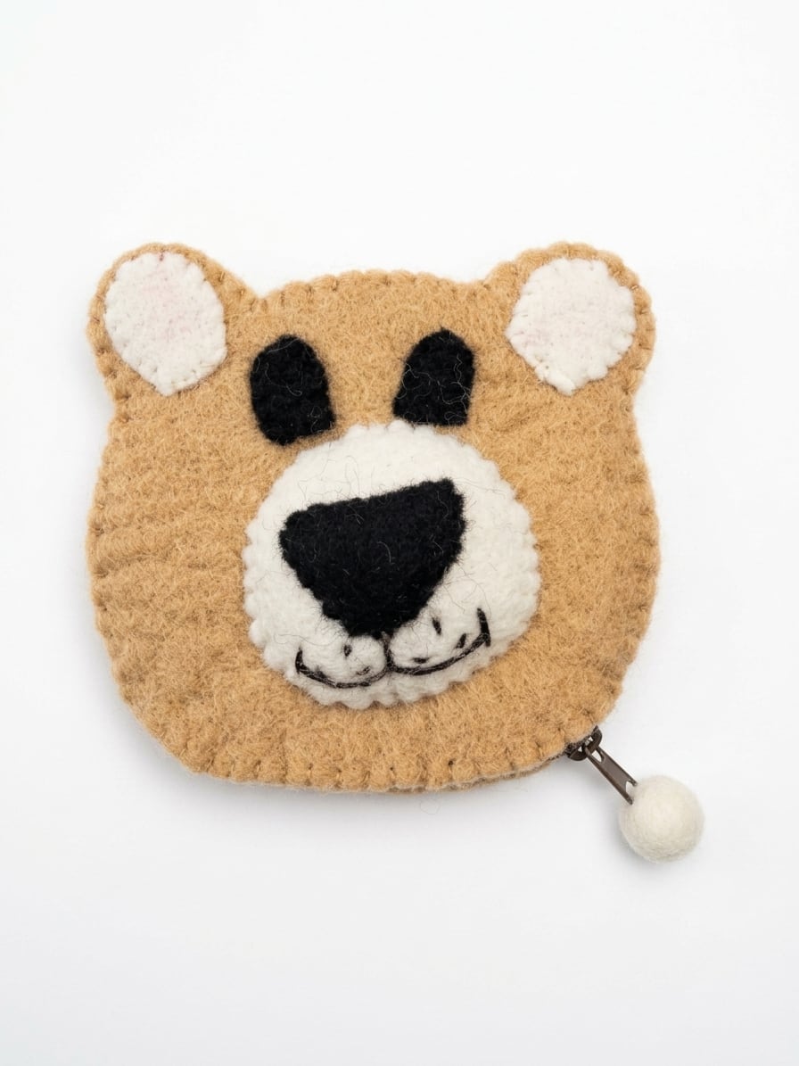 Handmade Woolen Felt Coin Purse - Teddy Bear