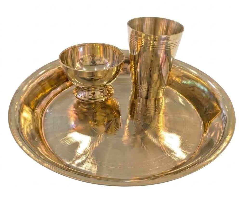 Kansha Charesh Thaal Set - Bronze Jharke Thaal, Bowl & Glass